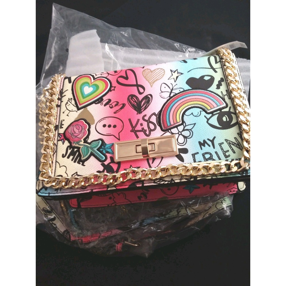 Aldo Ciladda Crossbody Multicolor Handbag Purse Gold Tone Hardware Friendship